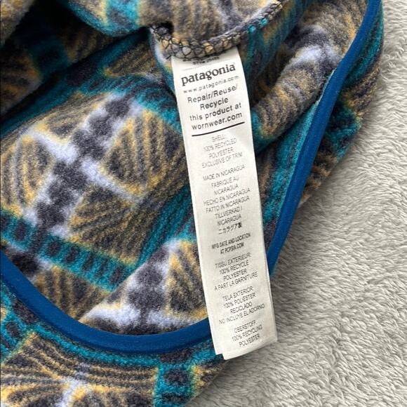 NEW XS Patagonia Synchilla Snow Beam Teal and Gold Geometric Fleece Sweatshirt - Picture 8 of 11